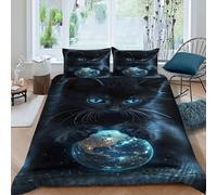 HOGDISAJD gatto nero Set Copripiumino Matrimoniale serie nero Effetto 3D Set Di Biancheria Da Letto Con Per Chiusura Lampo E 2 Federe Ragazzi E Ragazze Super King(260x220cm)