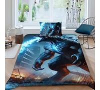 HOGDISAJD Godzilla Copripiumino mostro gigante Effetto 3D, Morbida Microfibra Biancheria Da Letto Con Cerniera E 1 Federe Per Ragazzi E Ragazze Single（135x200cm）