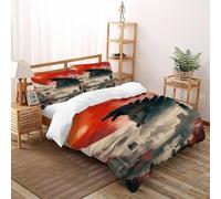 HOGDISAJD Godzilla rosso Sole Set Copripiumino Matrimoniale stile artistico Con Stampa 3D Biancheria Da Letto Chiusura Lampo E 2 Federe Ragazzi E Ragazze King（220x240cm）