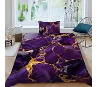 HOGDISAJD Illustrazione in marmo Set Copripiumino Matrimoniale Serie viola Con Stampa 3D Biancheria Da Letto Chiusura Lampo E 1 Federe Per Ragazzi E Ragazze Single(135x200cm)