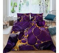 HOGDISAJD Illustrazione in marmo Set Copripiumino Matrimoniale Serie viola Effetto 3D Morbida Microfibra Set Di Biancheria Da Letto Con Chiusura Lampo E 2 Federe Ragazzi E Ragazze Double(200x200cm)