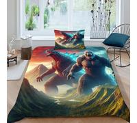 HOGDISAJD Lo scimpanzé e Godzilla Reversibile Copripiumino mostro gigante Stampa 3D Set Di Biancheria Da Letto Morbida Microfibra Con Cerniera E 1 Federe Per Ragazzi E Ragazze Single（135x200cm）
