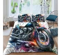 HOGDISAJD motocicletta Copripiumino locomotiva Effetto 3D, Morbida Microfibra Biancheria Da Letto Per Con Cerniera E 2 Federe Per Ragazzi E Ragazze Super King(260x220cm)
