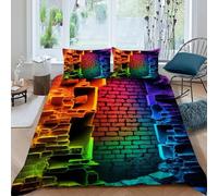 HOGDISAJD muro di mattoni Copripiumino Luce al neon colorate Effetto 3D, Morbida Microfibra Biancheria Da Letto Con Cerniera E 2 Federe Per Ragazzi E Ragazze Double（200x200cm）