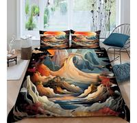 HOGDISAJD paesaggio Set Di Biancheria Da Letto Con Motivo 3D,alta montagna Motivo,microfibra,Anti Allergy,100% Cotone,3 Pezzi Adatto Per Adulti E Bambini Double（200x200cm）