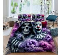 HOGDISAJD Pagliaccio Grim Reaper 3 Pezzi Set Di Biancheria Da Letto Per Bambini, Dolce E Confortevole,disegno Serie viola,fibra Ultrafine,100% Cotone,Adatto Per Adulti E Bambini Double（200x200cm）