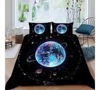HOGDISAJD pianeta Set Copripiumino Matrimoniale serie nero Con Stampa 3D Biancheria Da Letto Chiusura Lampo E 2 Federe Per Ragazzi E Ragazze Double(200x200cm)