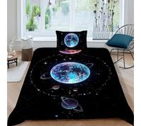 HOGDISAJD pianeta Set Copripiumino Matrimoniale serie nero Stampa 3D Biancheria Da Letto Per Chiusura Lampo E 1 Federe Ragazzi E Ragazze Single(135x200cm)