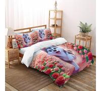 HOGDISAJD rosa Husky Set Copripiumino Matrimoniale animaleei autoini Con Stampa 3D Biancheria Da Letto Morbida Microfibra Chiusura Lampo E 2 Federe Per Ragazzi E Ragazze King（220x240cm）