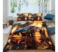 HOGDISAJD Sports fiamma auto Copripiumino auto Effetto 3D, Morbida Microfibra Biancheria Da Letto Con Cerniera E 2 Federe Per Ragazzi E Ragazze Super King（260x220cm）