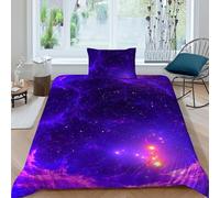 HOGDISAJD stellalit Sky Set Copripiumino Matrimoniale Serie viola Con Stampa 3D Biancheria Da Letto Chiusura Lampo E 1 Federe Ragazzi E Ragazze Single(135x200cm)