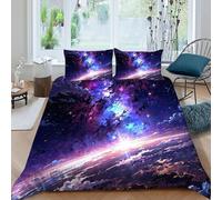 HOGDISAJD stellalit Sky Set Copripiumino Matrimoniale Serie viola Effetto 3D Morbida Microfibra Set Di Biancheria Da Letto Con Chiusura Lampo E 2 Federe Ragazzi E Ragazze Double(200x200cm)