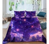 HOGDISAJD stellalit Sky Set Copripiumino Matrimoniale Serie viola Stampa 3D Biancheria Da Letto Microfibramorbida Microfibra,chiusura Lampo E 2 Federe Per Ragazzi E Ragazze Double(200x200cm)