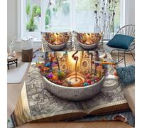HOGDISAJD Stile urbano Copripiumino The World in libros Effetto 3D, Con Cerniera Set Di Biancheria Da Letto Con E 2 Federe Ragazzi E Ragazze Double（200x200cm）