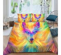 HOGDISAJD Tie-Dye volpees Set Copripiumino Matrimoniale Serie gialla Con Stampa 3D Biancheria Da Letto Chiusura Lampo E 2 Federe Ragazzi E Ragazze King(220x240cm)