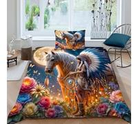 HOGDISAJD White cavallo Reversibile Copripiumino Popoli indigeni Stampa 3D Set Di Biancheria Da Letto Morbida Microfibra Con Cerniera E 1 Federe Ragazzi E Ragazze Single（135x200cm）