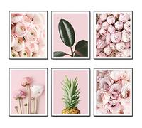 HOGEBIG Poster artistico minimalista con fiori rosa, stampa artistica su tela, decorazione da parete per camera da letto, soggiorno, bagno, decorazione per la casa (20,3 x 25,4 cm senza cornice)