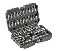 Högert Technik Set di attrezzi da 46 pezzi, chiavi a bussola e punte da 1/4", acciaio CRV, chiave ad anello, DIN 3124, in valigetta in acciaio