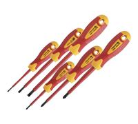 HÖGERT TECHNIK Set di 6 cacciaviti isolati magnetici con impugnatura antiscivolo, cacciavite a croce e cacciavite a testa piatta, 1000 V, STAL S2, rosso/giallo