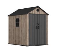 Hoggar - Casetta in resina giardino 3,62 m2 Oak O40 - Pavimento incluso - Finestra laterale - Effetto legno Premium - Doppia porta ampia - Protezione UV e impermeabile - Chiusura con perno