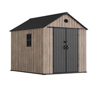 Hoggar - Casetta in resina giardino 6,41 m2 Oak O60 - Pavimento incluso - Finestra laterale - Effetto legno Premium - Doppia porta ampia - Protezione UV e impermeabile - Chiusura con perno