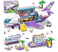 HOGOKIDS 3 in 1 Friends Aereo Giocattolo da Costruire - 808pcs Set di Costruzioni per Aereo/Barca/Camper con 6 Mini Animali Carini, Scivolo e Adesivi, Regali per Bambini Ragazzi Ragazze