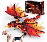 HOGOKIDS Drago tecnico RC & App, set di giocattoli da costruzione per | Drago del fuoco Technic, mattoncini da costruzione, app e telecomando, robot, ricaricabile, regalo per ragazzi e ragazze (480