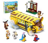 HOGOKIDS Set di costruzioni scuolabus con luci - 1319pezzi giocattoli da costruzione con 6 animali stazione autobus urbano creativo leoni pappagalli blocchi set gioco regalo per adulti bambini ragazze