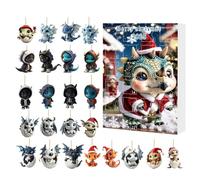 Hogvinnatil Calendario 'avvento del drago natalizio, 2D in acrilico per specchio retrovisore e albero di Natale, ciondolo animale, decorazione per finestra parete e auto con perline