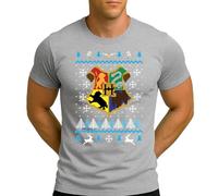 Hogwarts | Ugly Christmas Christmas - Maglietta da uomo, grigio., S