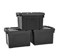 HOHAOO Set di 3 scatole impilabili resistenti da 55 l, in plastica nera con coperchi e clip bloccate per scaffali e garage
