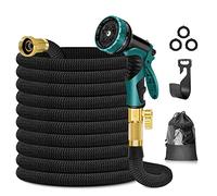 HOHAOO Tubo da giardino, 15 m, con pistola a spruzzo a 10 modalità e connettori in ottone massiccio, tubo flessibile, tubo espandibile per giardino, nero, 15 m