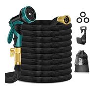 HOHAOO Tubo da giardino da 30 m, con pistola a spruzzo in 10 modalità e connettori in ottone massiccio, tubo flessibile da giardino espandibile, nero, 30 m