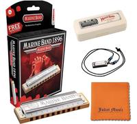 Hohner Harmonica Marine Band Key Bb 1896BXBb 10 fori, Bundle con custodia rigida, mini collana armonica Juliet Musica panno di lucidatura