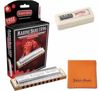 Hohner Harmonica Marine Band Key C 1896BXC 10 fori, Bundle con custodia rigida, mini collana armonica Juliet Music, panno per lucidatura