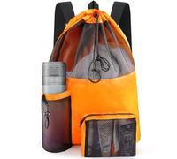 HOHOM Borsa a rete da spiaggia, borsa da nuoto per nuotatori, borsa impermeabile con coulisse in rete per donne e uomini, grande borsa da nuoto per attrezzatura da nuoto, borsa da palestra (arancione)
