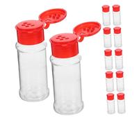 Hohopeti 12 pezzi Barattoli per Spezie Trasparenti con Tappo Rosso Contenitori Ermetici per Condimenti Saliera e Pepiera Compatti e Impilabili Dispenser Multiuso per Cucina Riutilizzabile