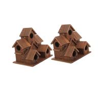 Hohopeti 2 Bird Feeder Nest Box in Solid Wood Rustic Cottage Style Wild Birdhouse For Outdoor Garden And Backyard Decoration Natural Material