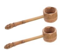 Hohopeti 2 Pezzi Mestolo in Bamboo con Manico per Cucina e Bagno Cucinare e Innaffiare con Design Facile da e Resistente Vintage
