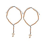 Hohopeti 2pezzi Collana con Croce in Legno Rosario per Uomo e Donna Cordino di Perline Color Terra Decorazione Auto Regalo Religioso