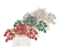 Hohopeti 3 pezzi Pettini per Capelli con Strass Fiore e Foglia Fermagli Laterali in Metallo per Sposa e Festa Fissaggio Sicuro con Denti Accessori Colorati Rosso Verde Bianco