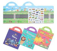 Hohopeti 4 set Libro Adesivi Riutilizzabili per Anni Temi DIY con Animali Dinosauri Veicoli e Spazio Libro Educativo per Attività Creative e Apprendimento Scolastico