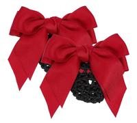 Hohopeti Fermaglio per Coprire Chignon da Donna Rete e Fiocco Rosso, Set 2 Pezzi, Clip Resistente per Chioma Sottili, Accessorio Professionale per Infermieri, Banche e Ristorazione