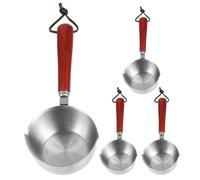 Hohopeti Mini Pentola in Acciaio Inox 150Ml Manico in Legno e Misurino Set 4 Pezzi per Scaldare Latte e Preparare Salse in Cucina a Induzione