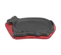 Hohopeti Piastra Barbecue Ghisa per Bistecca con Base Legno Padella Grill Antiaderente Resistente e Facile da Pulire Adatta per Frittura e Cottura Teppanyaki