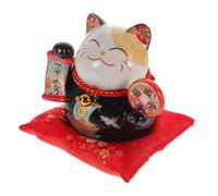 Hohopeti Salvadanaio Gatto della Fortuna in Ceramica Nero Decorazione Statua Portafortuna per Scrivania Contenitore Monete Regalo Compleanno e Natale