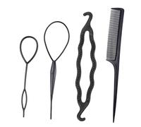 Hohopeti Set 4 Pezzi Accessori per Chioma Donna in Plastico Nero, Kit Portatile per Realizzare Acconciature Treccine e Chignon a Casa in Salone