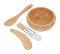 Hohopeti Set 4 Pezzi Ciotole per Maschere Viso in Legno Pennello, Spatola e Cucchiaio, Accessori per Skincare Fai da Te, Forniture Professionali per Saloni di Bellezza e Uso Personale
