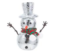 Hohopeti Snowman Figurine Decor with Reflective Disco Ball Surface Knitted Hat And Scarf Compact Christmas Tabletop Centerpiece for Seasonal Holiday Display