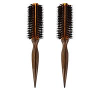 Hohopeti Spazzola lo Styling dei Chioma 2 Pezzi, Spazzole Arricciacapelli Rotonde con Setole di Cinghiale, Manico in Legno Ergonomico, Resistenti al Calore per Chioma Fini da Viaggio